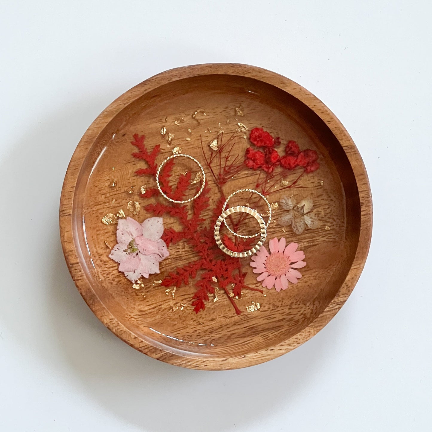 Floral Resin Wooden Trinket Dish — Handcrafted Keepsake Bowl