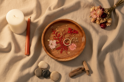 Floral Resin Wooden Trinket Dish — Handcrafted Keepsake Bowl
