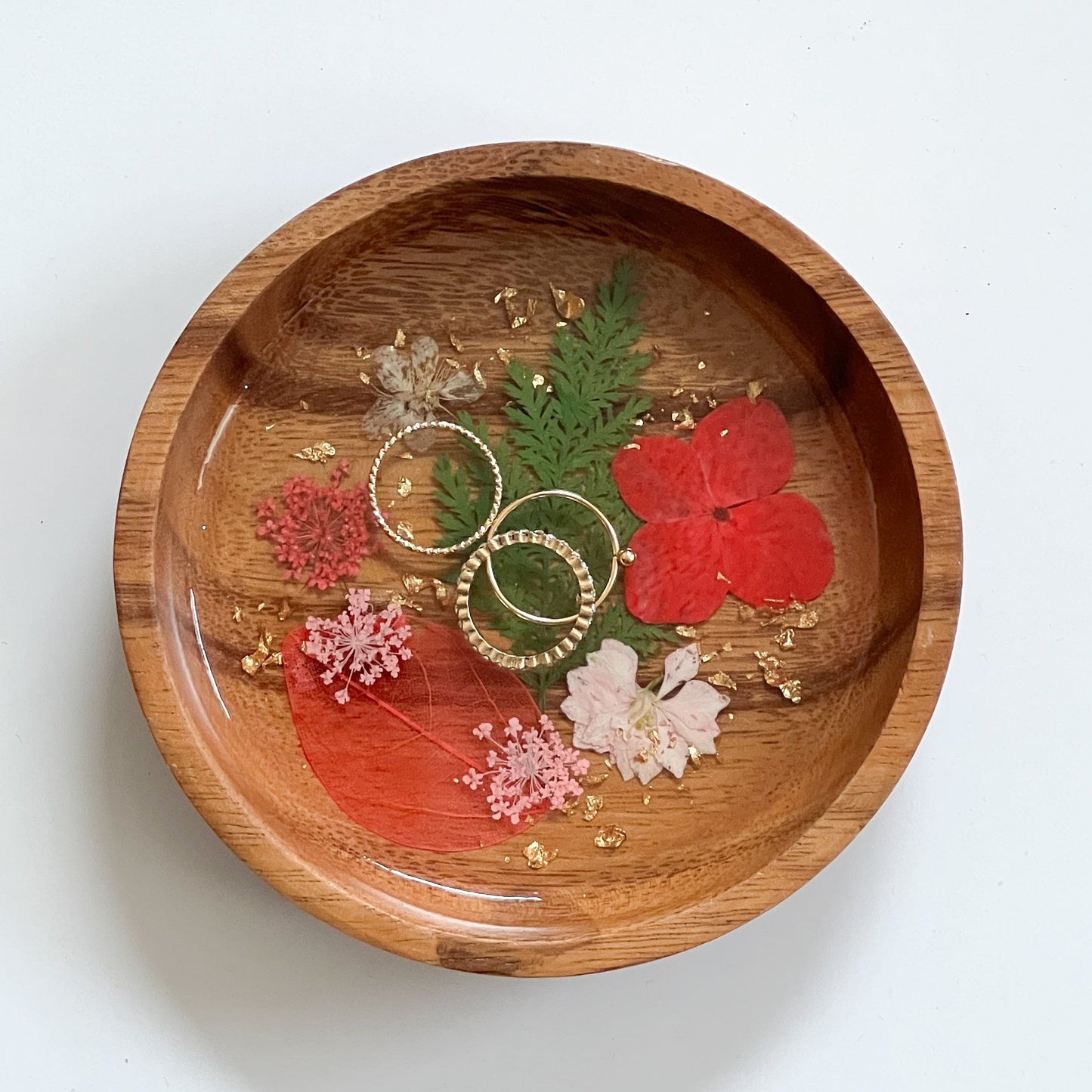 Floral Resin Wooden Trinket Dish — Handcrafted Keepsake Bowl