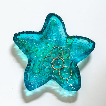 Handcrafted Ocean-Inspired Starfish Trinket Dish | Aquamarine Resin Jewelry Holder