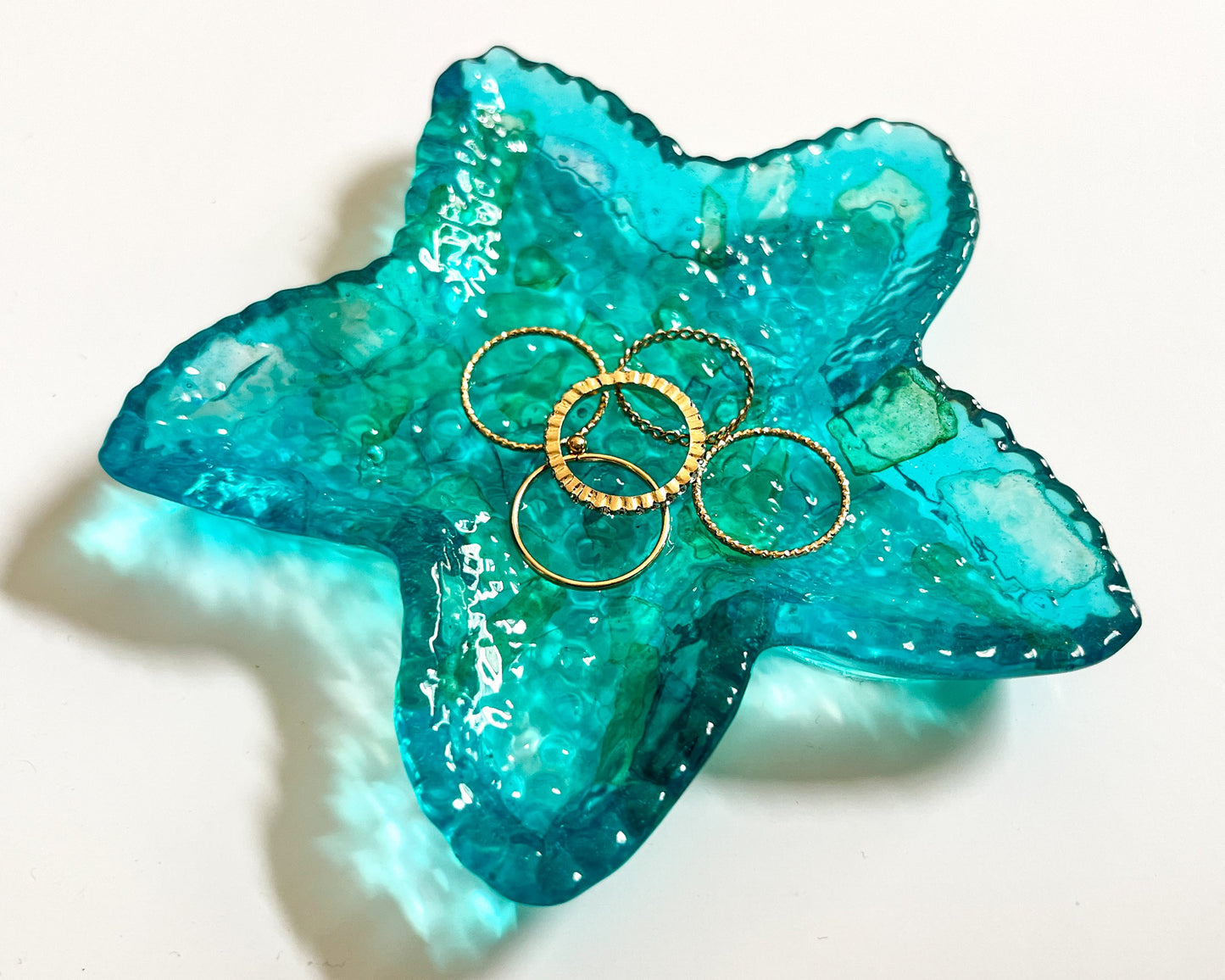 Handcrafted Ocean-Inspired Starfish Trinket Dish | Aquamarine Resin Jewelry Holder