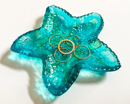 Handcrafted Ocean-Inspired Starfish Trinket Dish | Aquamarine Resin Jewelry Holder