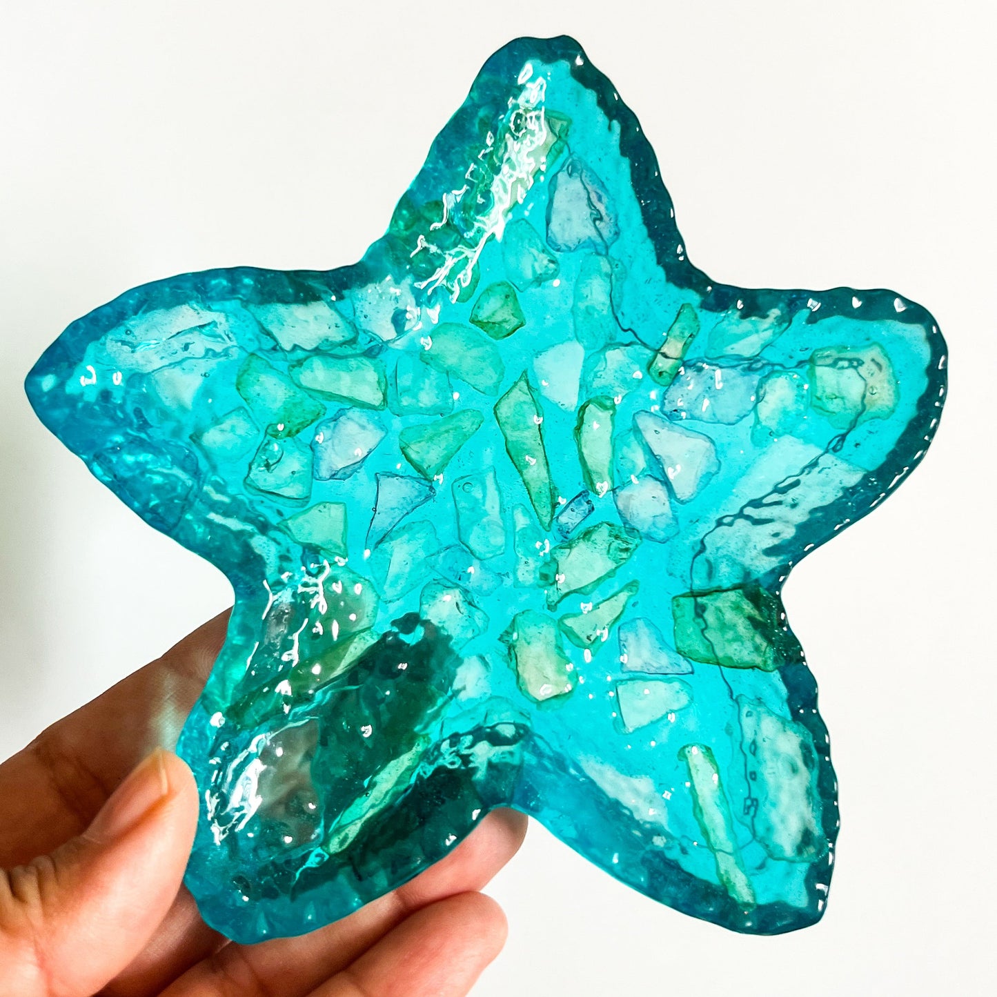 Handcrafted Ocean-Inspired Starfish Trinket Dish | Aquamarine Resin Jewelry Holder