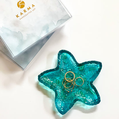 Handcrafted Ocean-Inspired Starfish Trinket Dish | Aquamarine Resin Jewelry Holder