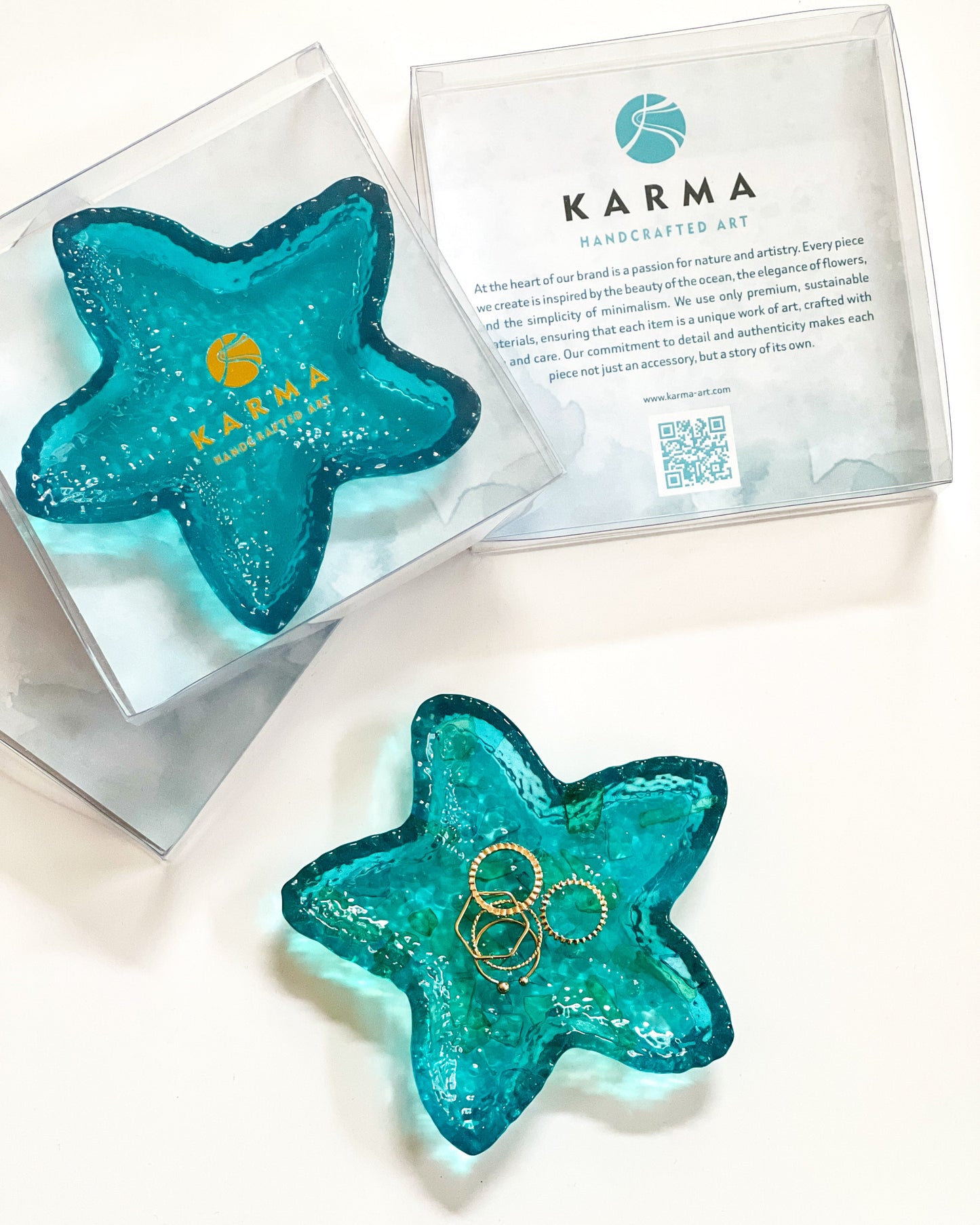 Handcrafted Ocean-Inspired Starfish Trinket Dish | Aquamarine Resin Jewelry Holder