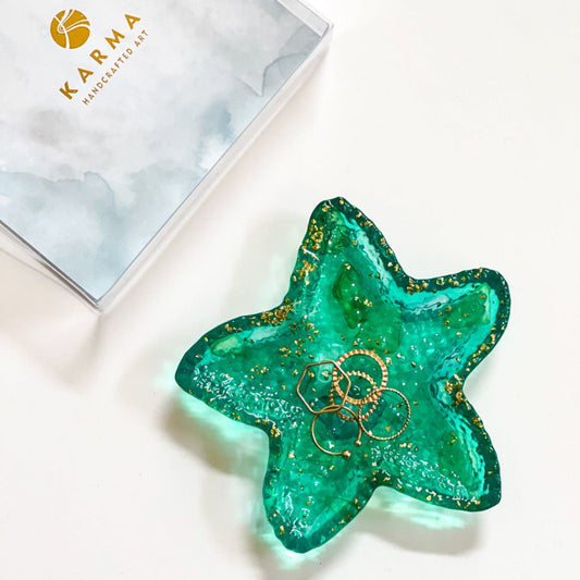 Handcrafted Ocean-Inspired Starfish Trinket Dish | Teal Resin Jewelry Holder