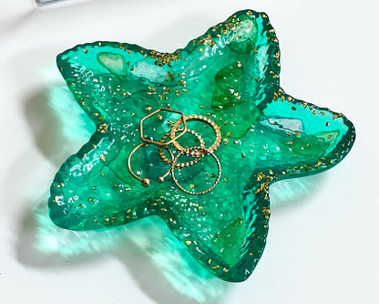 Handcrafted Ocean-Inspired Starfish Trinket Dish | Teal Resin Jewelry Holder