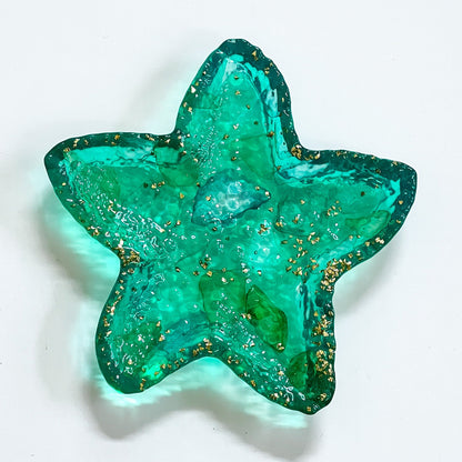 Handcrafted Ocean-Inspired Starfish Trinket Dish | Teal Resin Jewelry Holder