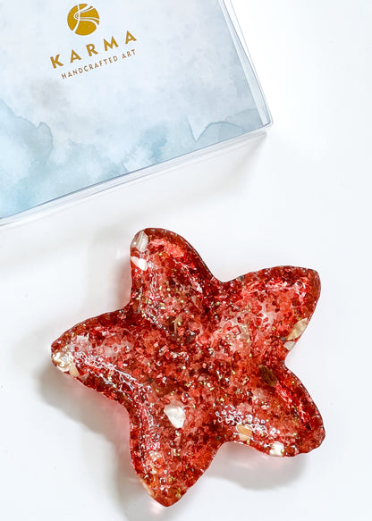 Handcrafted Ocean-Inspired Starfish Trinket Dish | Red Resin Jewelry Holder