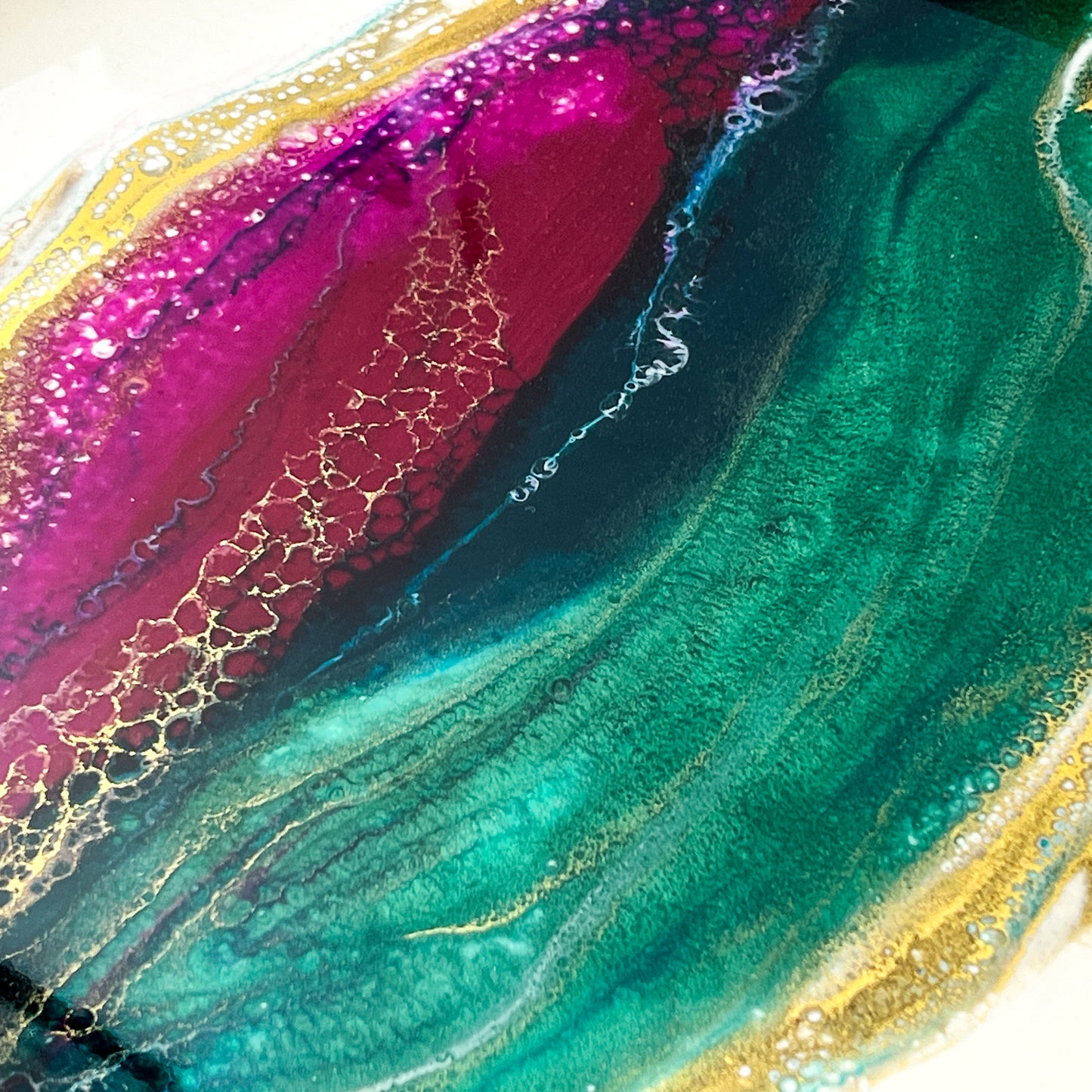 Geode Inspired Bamboo Tray- Peacock Maroon Green