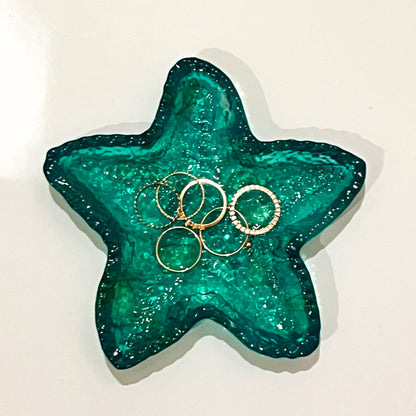 Handcrafted Ocean-Inspired Starfish Trinket Dish | Teal Green Resin Jewelry Holder