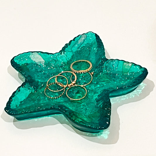 Handcrafted Ocean-Inspired Starfish Trinket Dish | Teal Green Resin Jewelry Holder
