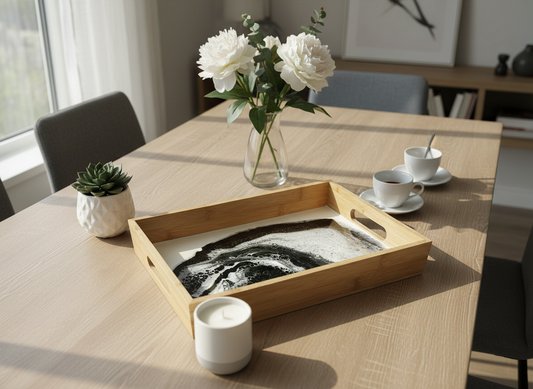 Geode Inspired Bamboo Tray- Shades of Grey