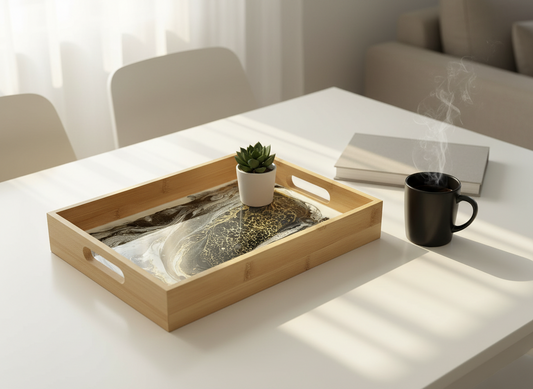 Geode Inspired Bamboo Tray- Shades of Black