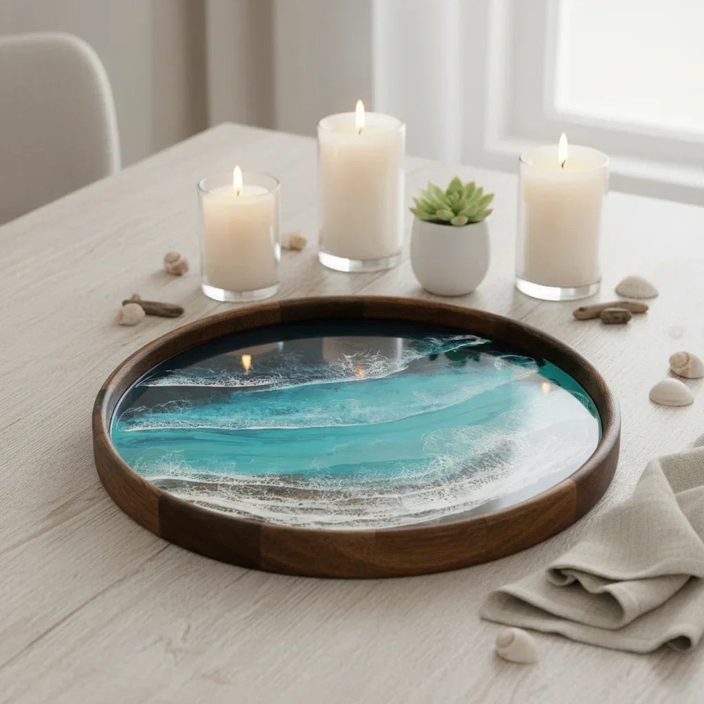 Shoreline Mango Wood & Ocean Resin Serving Tray