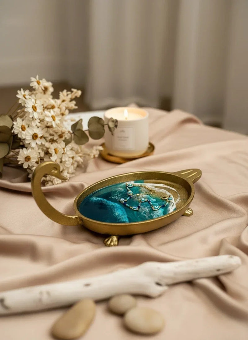 Swan ocean-inspired trinket tray with coastal wave and seashore design