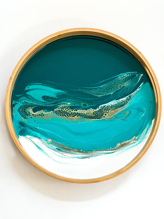 Geode Inspired Bamboo Tray- Tide Whisper
