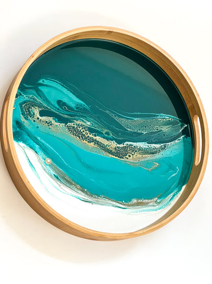 Geode Inspired Bamboo Tray- Tide Whisper