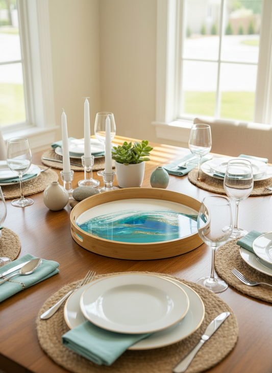 Bamboo Tray- Aqua Drift