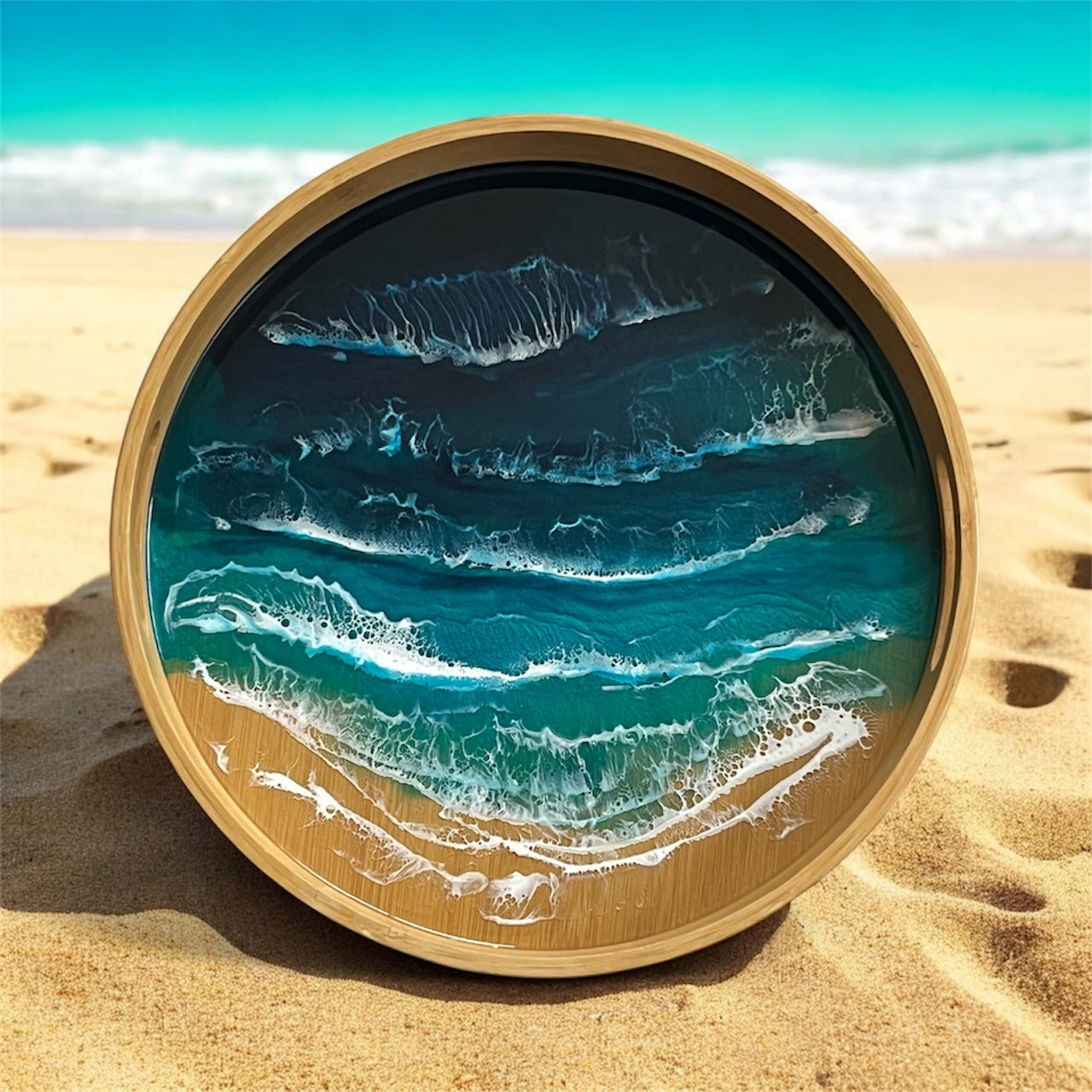 Ocean Inspired Resin Tray – Handcrafted Serving Tray, Centerpiece & Wall Art