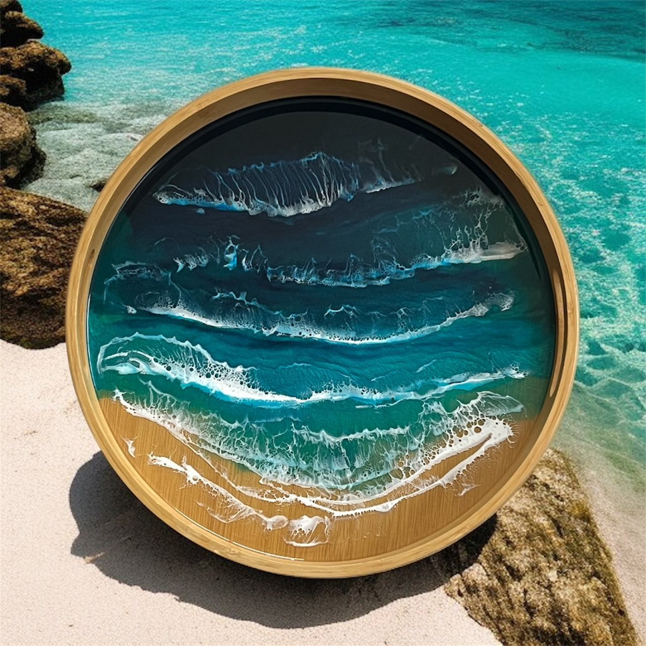 Ocean Inspired Resin Tray – Handcrafted Serving Tray, Centerpiece & Wall Art