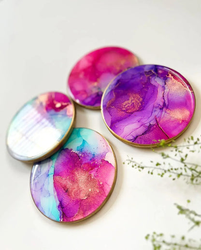 VividVibe purple resin coaster with abstract alcohol ink artwork