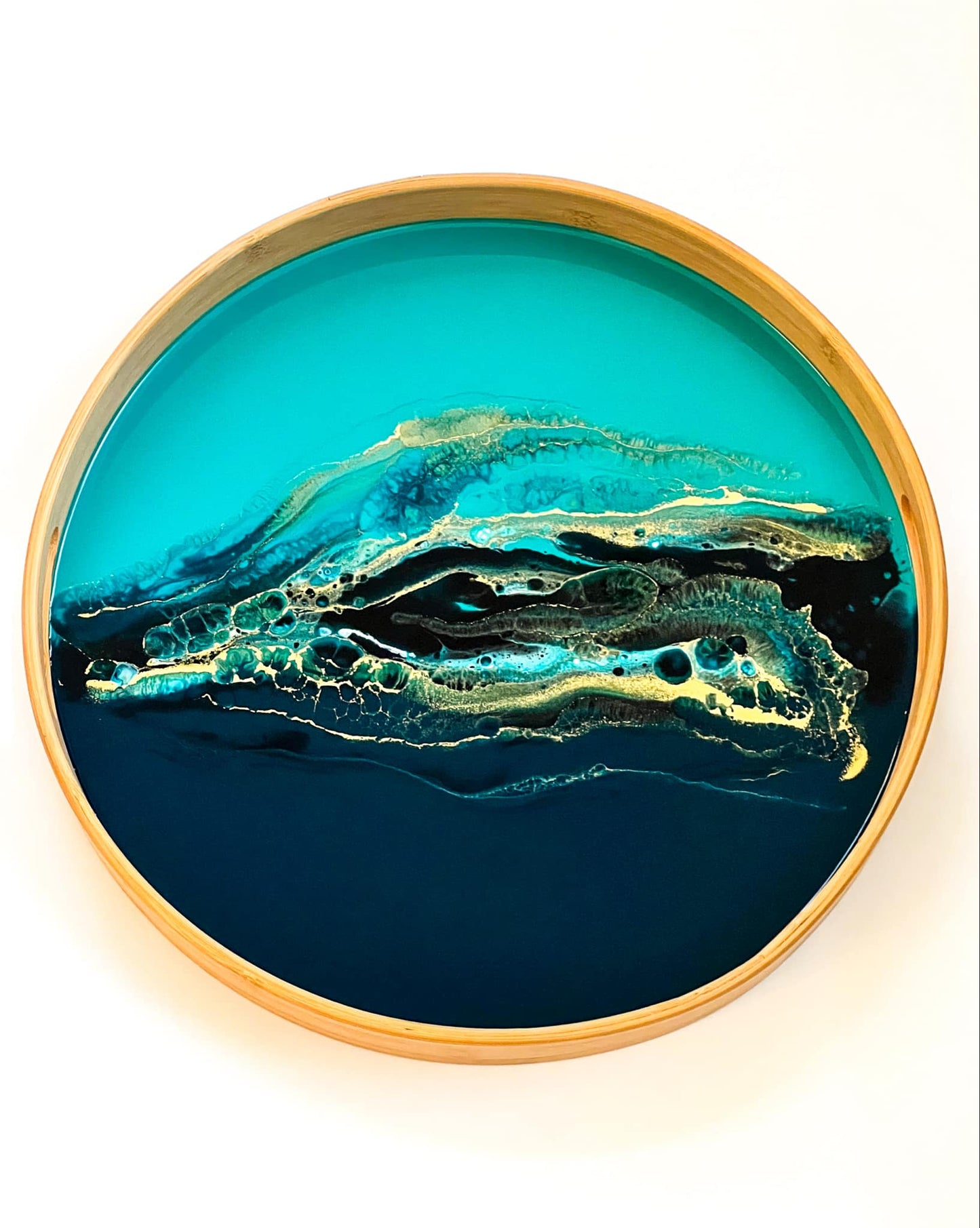 Geode Inspired Bamboo Tray- Teal Love