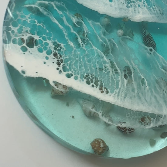 Unique handmade blue resin ocean coaster inspired by the sea