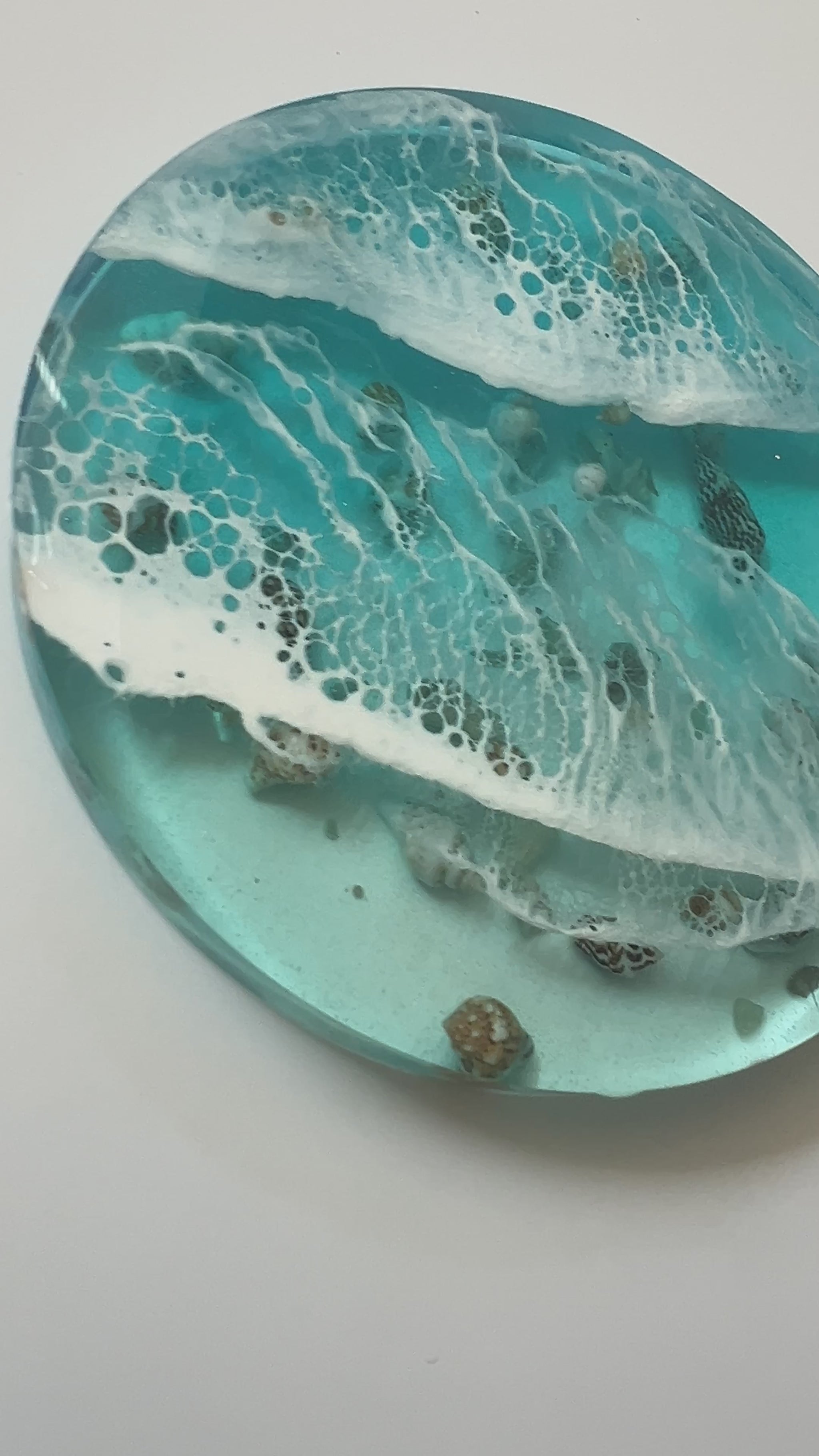 Unique handmade blue resin ocean coaster inspired by the sea