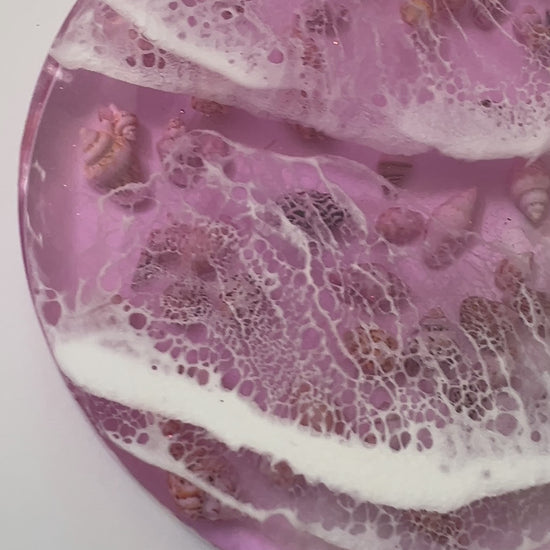 Unique handmade pink  resin ocean coaster inspired by the sea