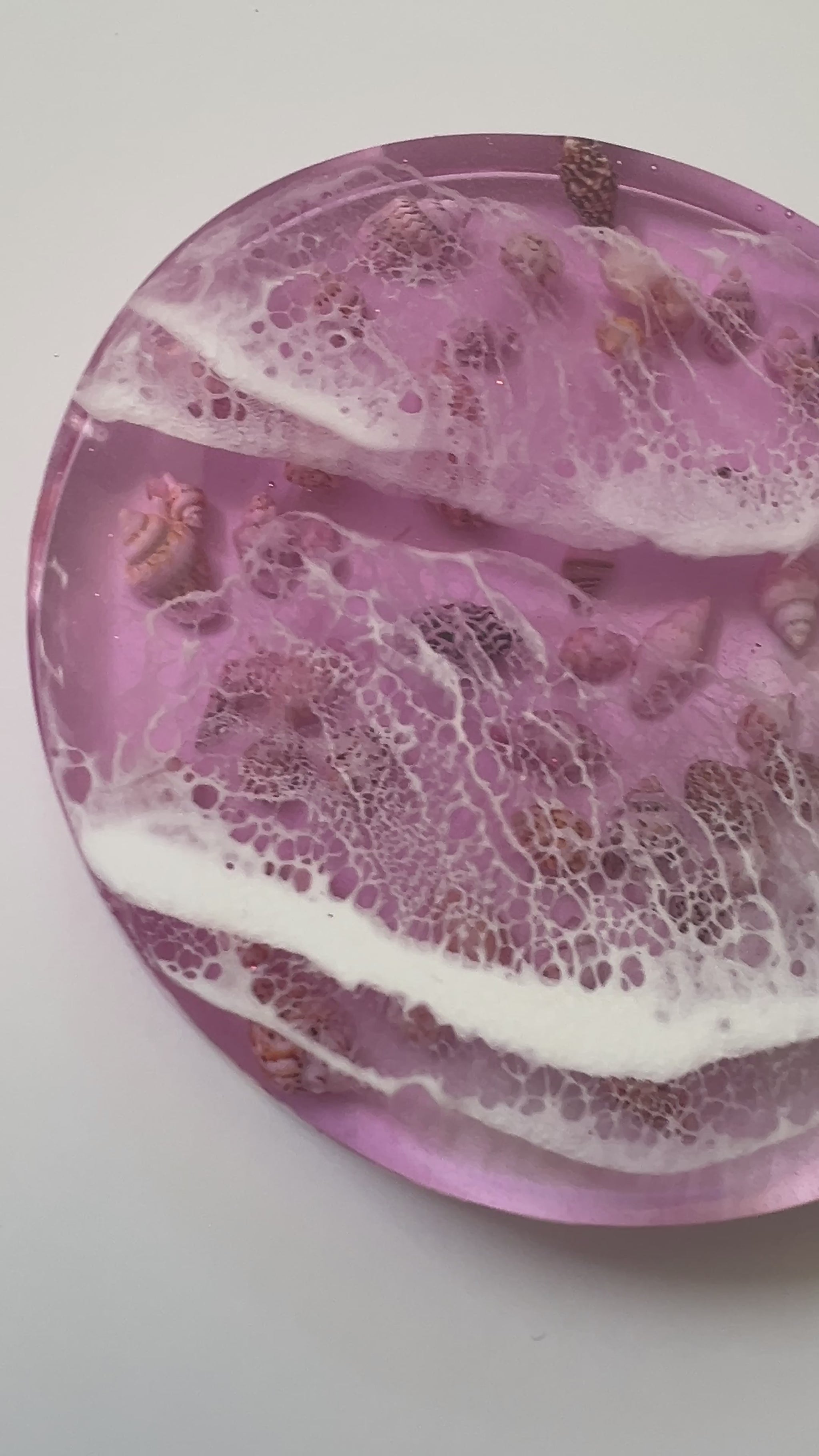 Unique handmade pink  resin ocean coaster inspired by the sea